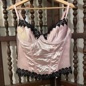 Vintage Y2K Pink & Black Floral Crochet Lace Corset Bustier Top Plus Size 2X